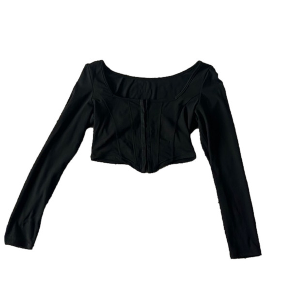 Black long sleeve square neck corset top - Picture 1 of 5